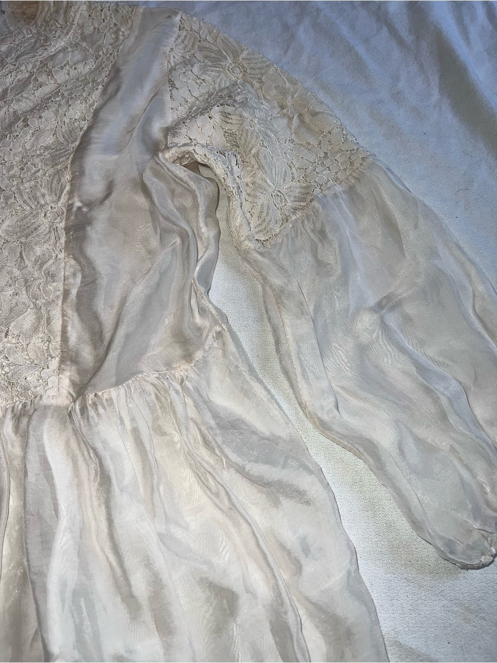 Off White Silk Lace Peasant Blouse - Women's Elegant V-Neck Top - Picture 6 of 15